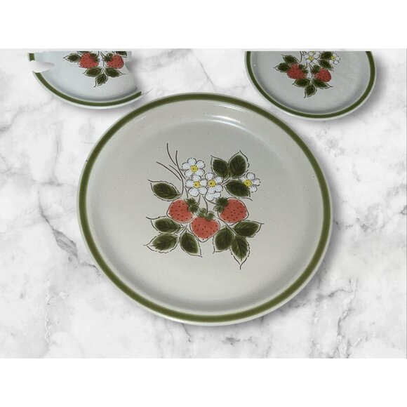 Set of 5 Vintage Stoneware Strawberry Patch Spring Collection Dessert Saucer Pla - Picture 10 of 12